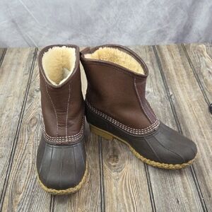 ​L.L. Bean Shearling Lined Tumbled Leather Bean Boots | Brown | Size 9
